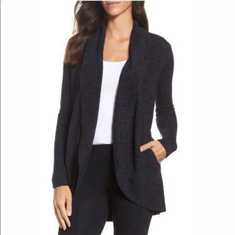 BAREFOOT DREAMS Sweater Womens Medium Gray Cardigan CozyChic Lite Cozy Knit 452